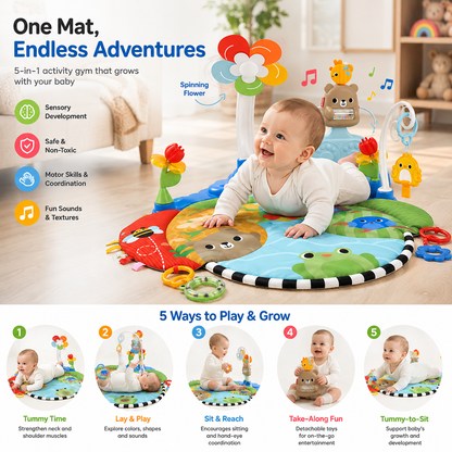 4-in-1 Baby Activity Gym & Play Mat with Kick Piano & Overhead Mobile