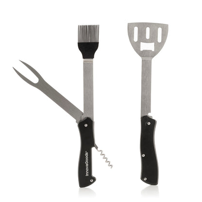 5-in-1 BBQ Grill Tool Set – Stainless Steel Barbecue Utensils with Spatula, Fork, Brush & Corkscrew