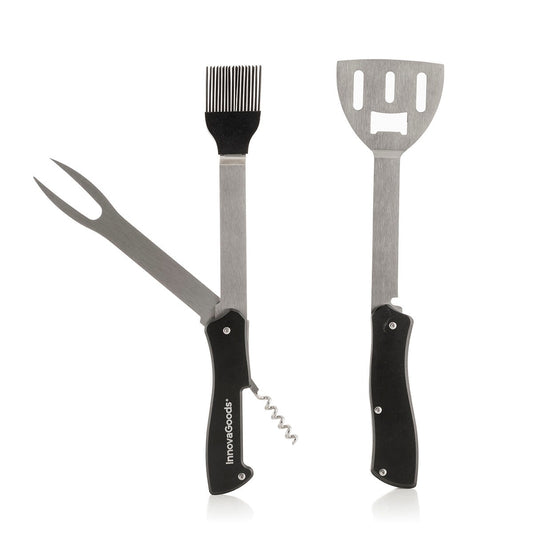 5-in-1 BBQ Grill Tool Set – Stainless Steel Barbecue Utensils with Spatula, Fork, Brush & Corkscrew