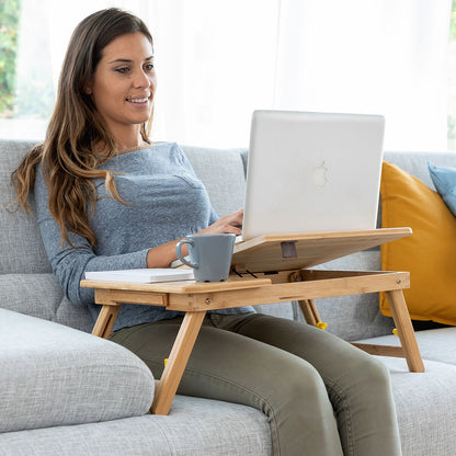 Adjustable Bamboo Folding Laptop Desk & Breakfast Tray for Bed & Sofa