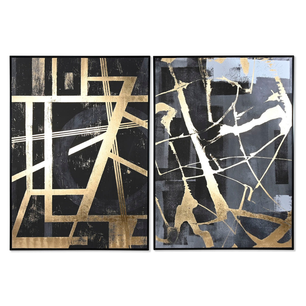 Lot de tableaux abstraits muraux noirs et or – Impressions sur toile géométriques modernes