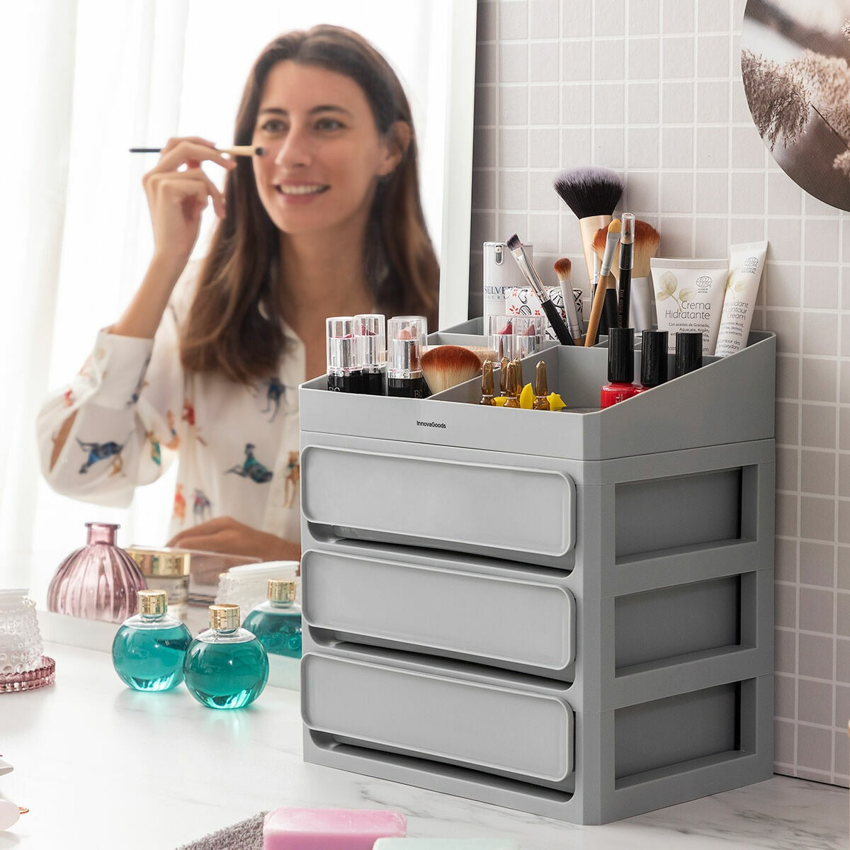 Organisateur de maquillage à 3 niveaux avec tiroirs – Rangement cosmétique et beauté