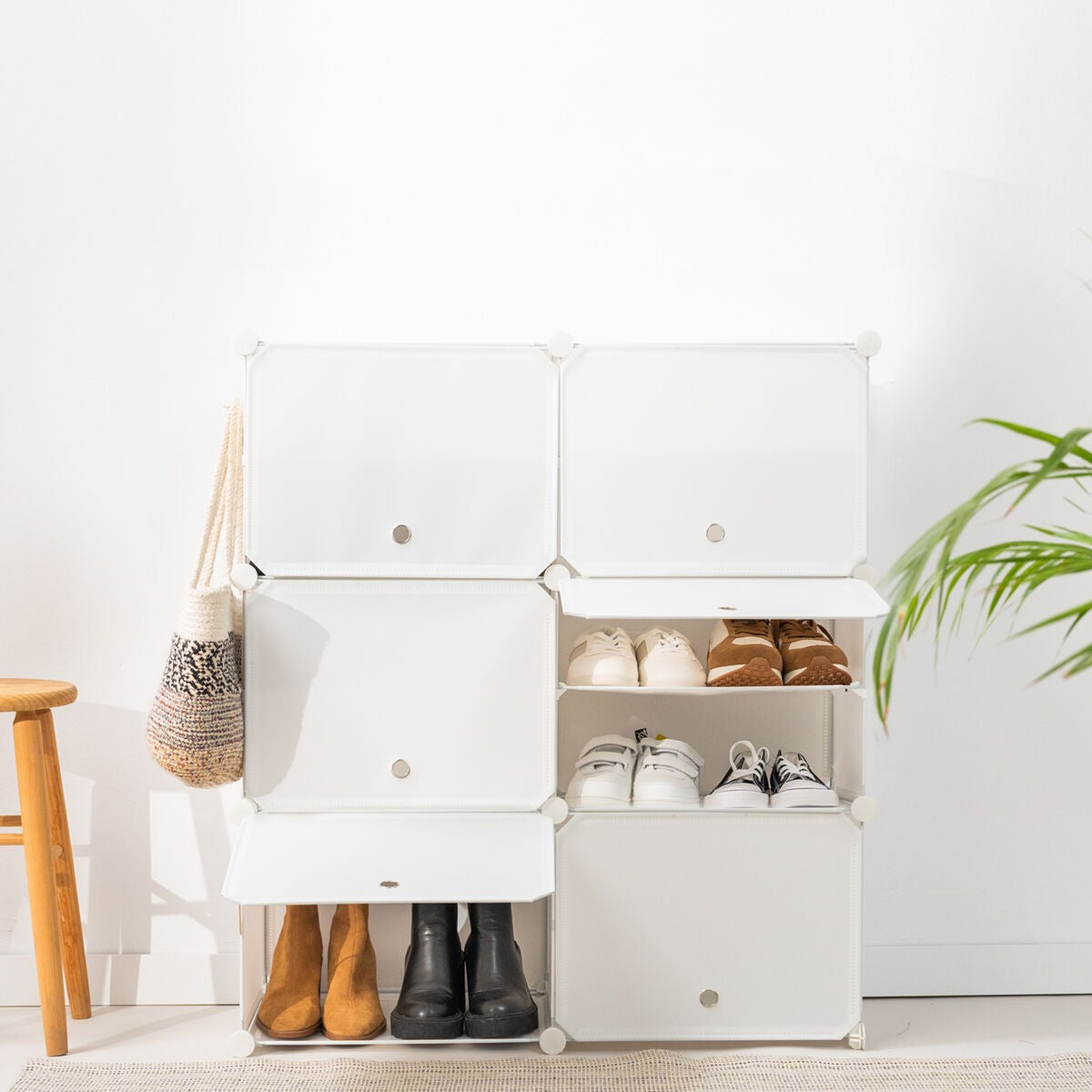 Weißer tragbarer Schuhschrank-Organizer – Modulares Design