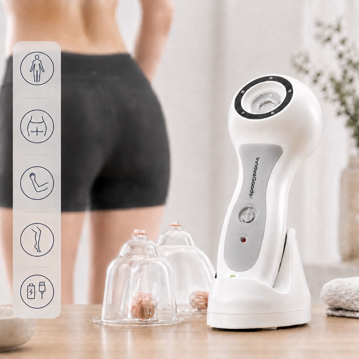 Rechargeable Anti-Cellulite Vacuum Massager with Suction Cups & Massage Rollers