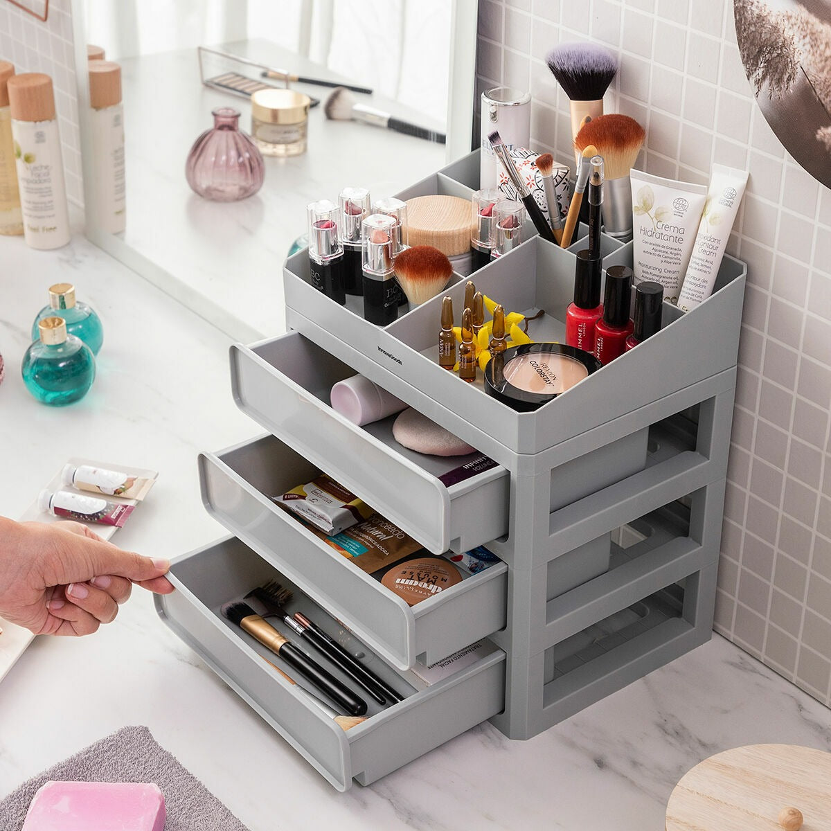 Organisateur de maquillage à 3 niveaux avec tiroirs – Rangement cosmétique et beauté