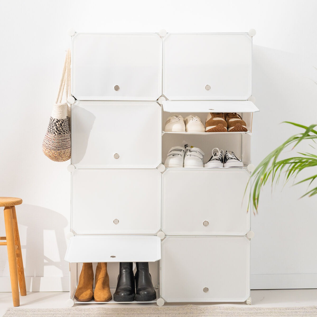 Weißer tragbarer Schuhschrank-Organizer – Modulares Design