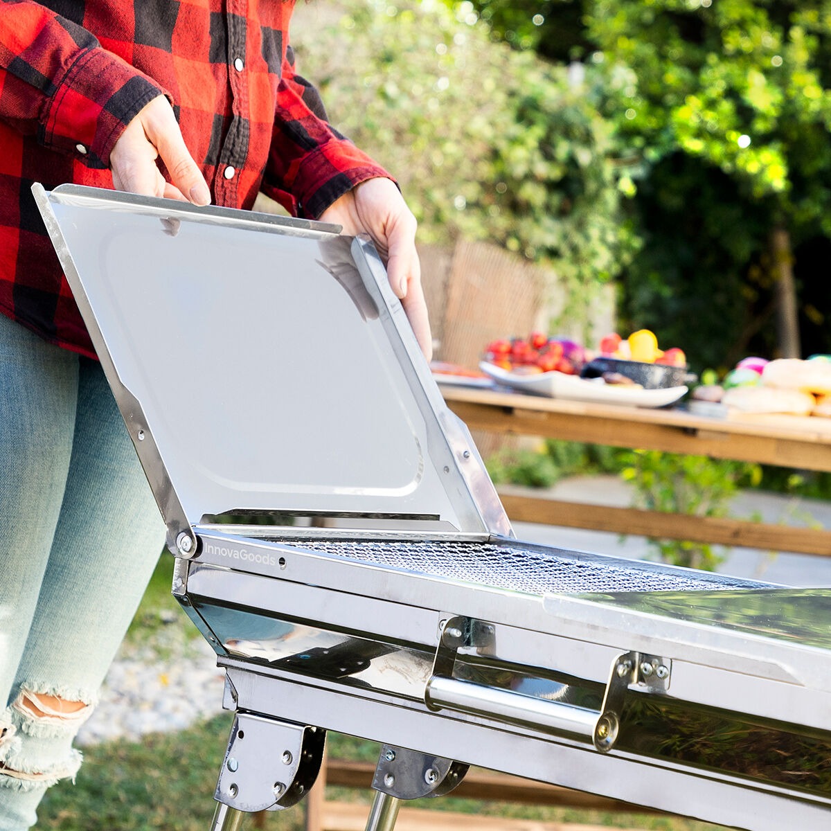 Portable Foldable Charcoal BBQ Grill – Stainless Steel Outdoor Barbecue with Large Cooking Surface