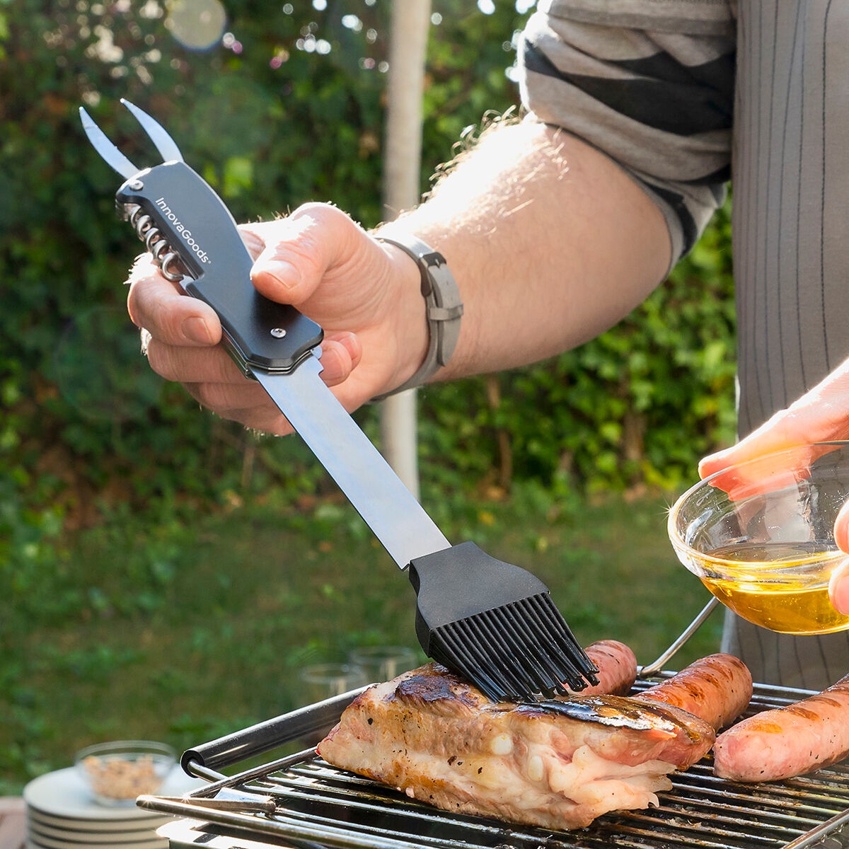 5-in-1 BBQ Grill Tool Set – Stainless Steel Barbecue Utensils with Spatula, Fork, Brush & Corkscrew