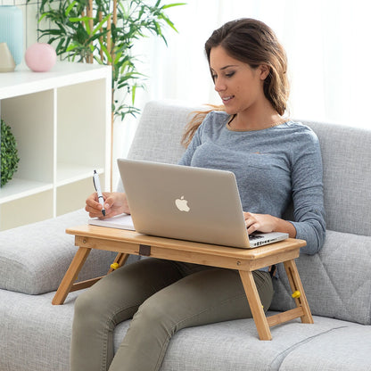 Adjustable Bamboo Folding Laptop Desk & Breakfast Tray for Bed & Sofa