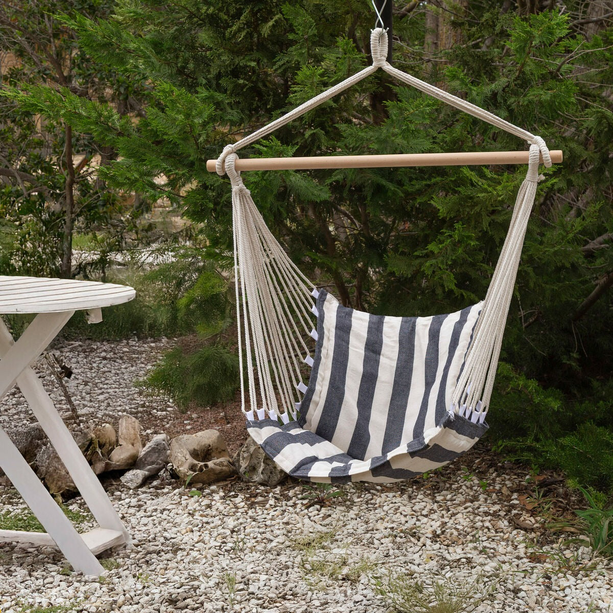 Hanging Hammock Chair – Comfortable Cotton Swing Seat with Wooden Spreader Bar