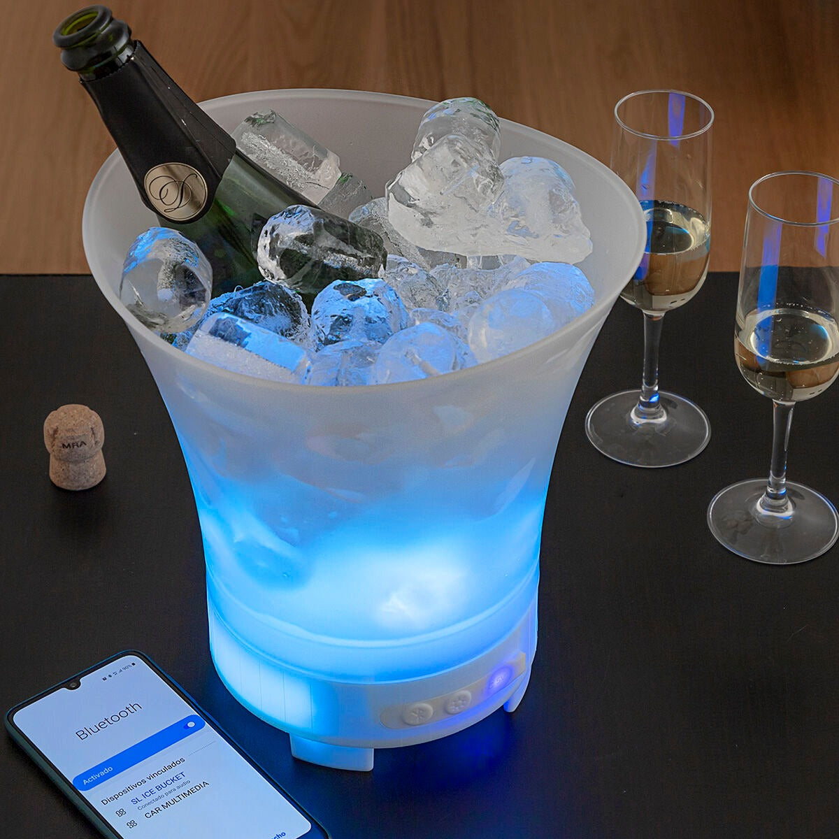 Seau à glace LED avec haut-parleur Bluetooth rechargeable – Glacière de fête
