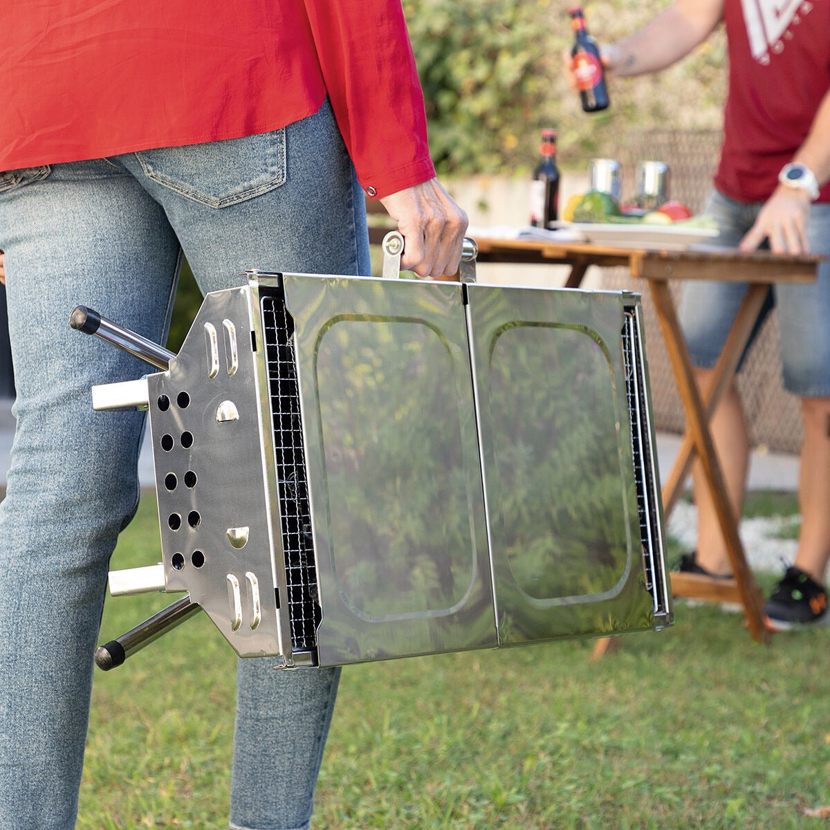 Portable Foldable Charcoal BBQ Grill – Stainless Steel Outdoor Barbecue with Large Cooking Surface
