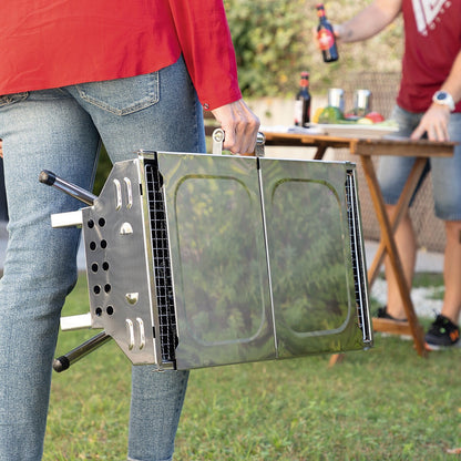 Portable Foldable Charcoal BBQ Grill – Stainless Steel Outdoor Barbecue with Large Cooking Surface
