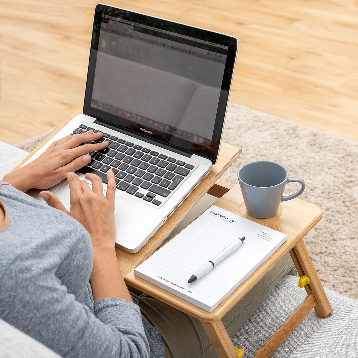 Adjustable Bamboo Folding Laptop Desk & Breakfast Tray for Bed & Sofa