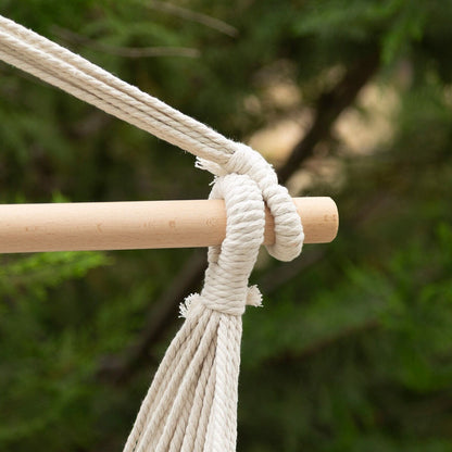 Hanging Hammock Chair – Comfortable Cotton Swing Seat with Wooden Spreader Bar