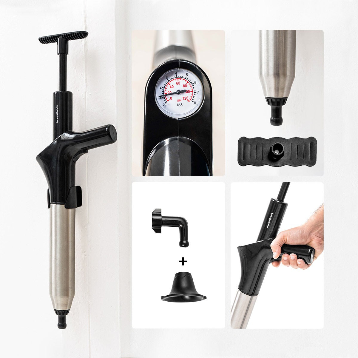 High-Pressure Air Drain Plunger – 5-in-1 Clog Remover with Interchangeable Heads