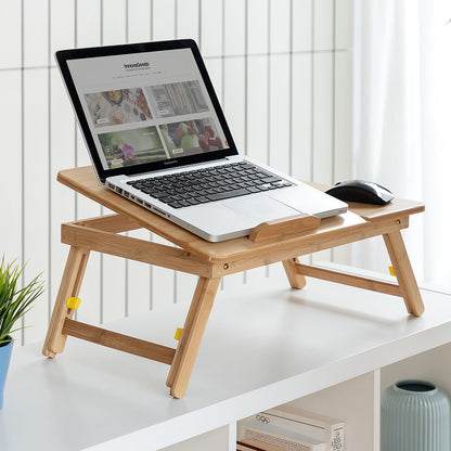 Adjustable Bamboo Folding Laptop Desk & Breakfast Tray for Bed & Sofa