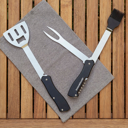 5-in-1 BBQ Grill Tool Set – Stainless Steel Barbecue Utensils with Spatula, Fork, Brush & Corkscrew