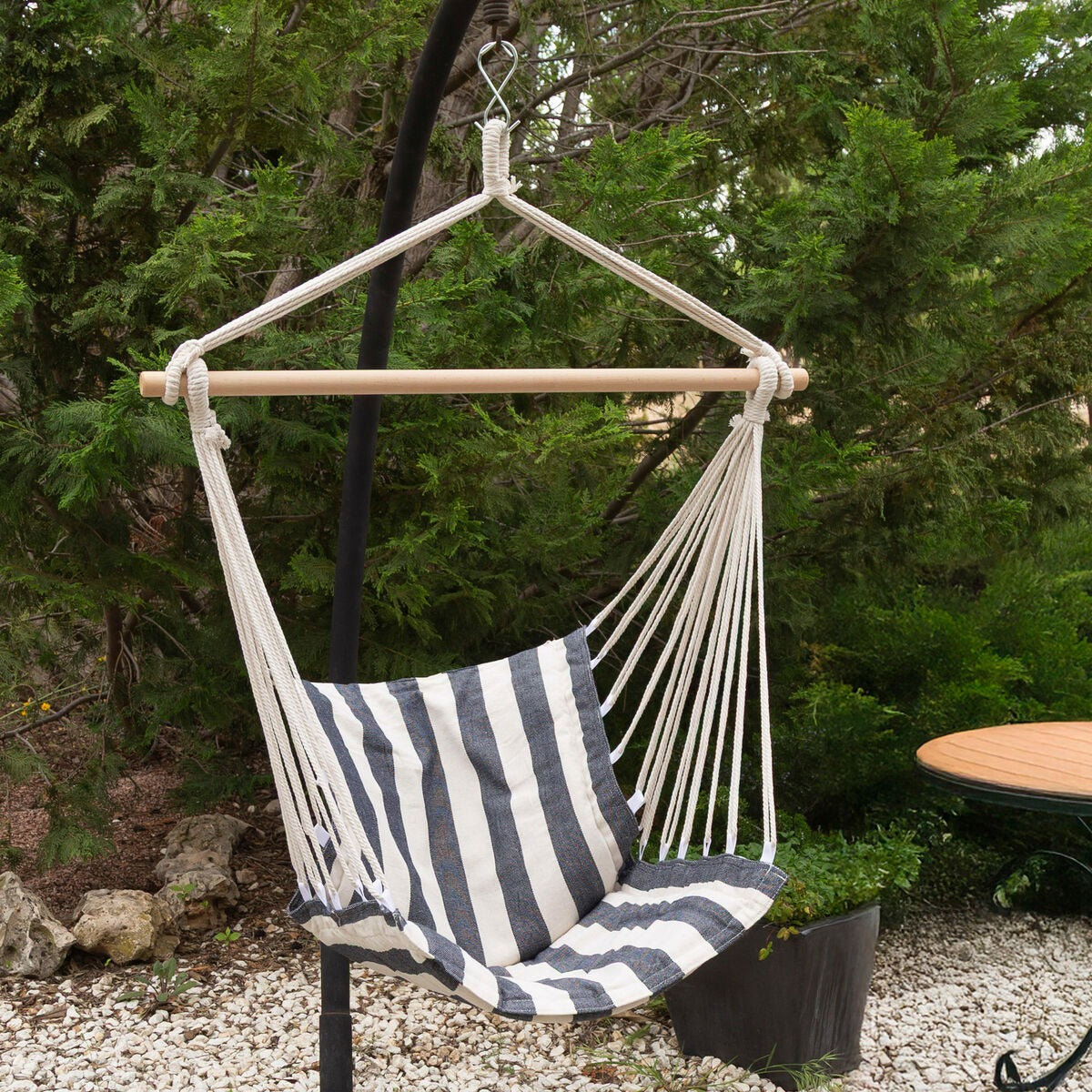 Hanging Hammock Chair – Comfortable Cotton Swing Seat with Wooden Spreader Bar