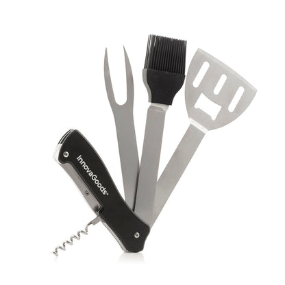 5-in-1 BBQ Grill Tool Set – Stainless Steel Barbecue Utensils with Spatula, Fork, Brush & Corkscrew