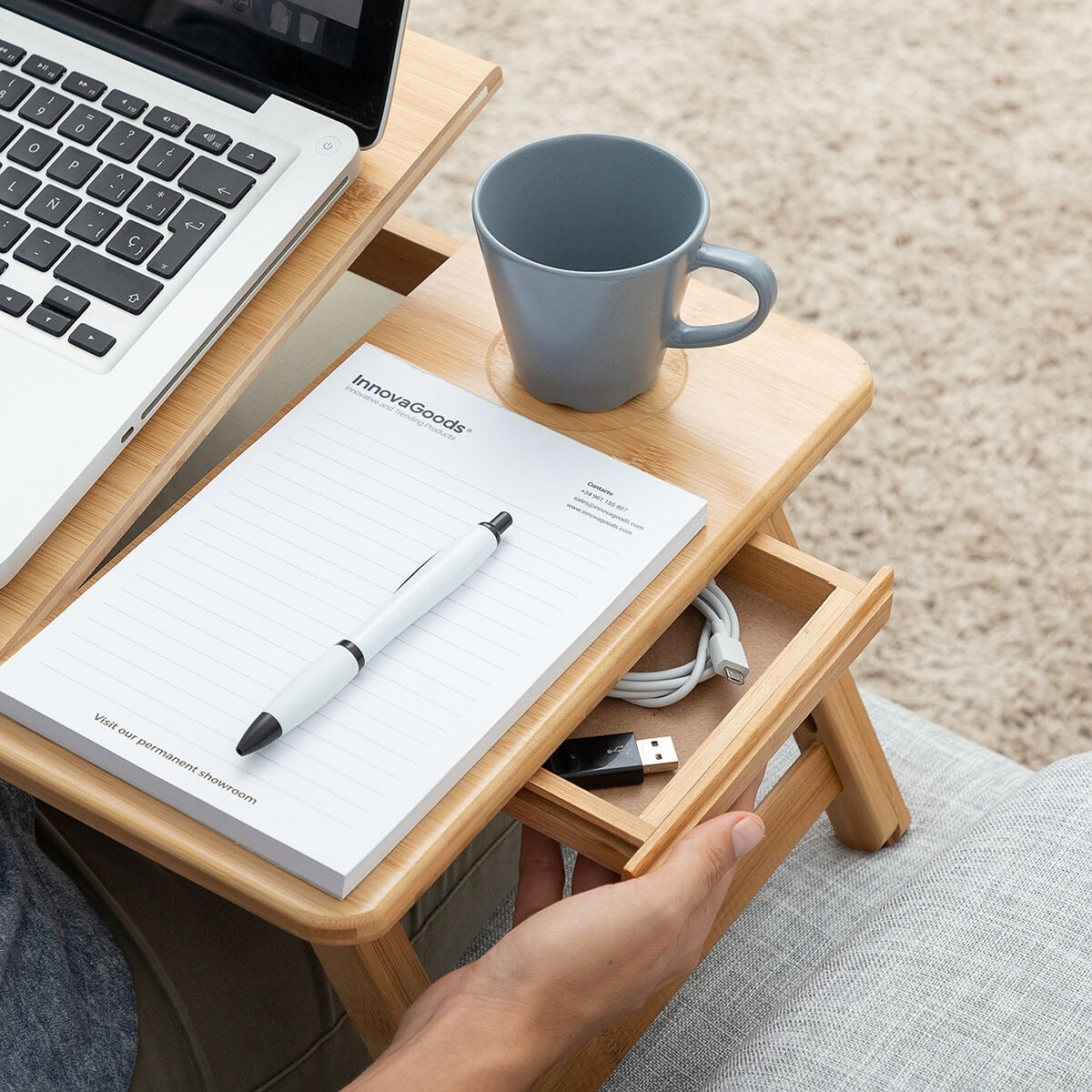 Adjustable Bamboo Folding Laptop Desk & Breakfast Tray for Bed & Sofa
