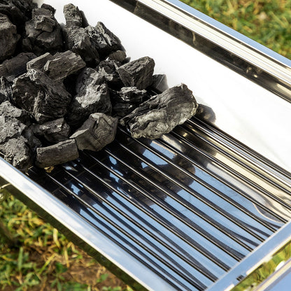 Portable Foldable Charcoal BBQ Grill – Stainless Steel Outdoor Barbecue with Large Cooking Surface
